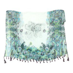 NWT $66 Rodeo Drive‎ Soft Fringe Scarf PAISLEY Floral Wrap 68x44 inches